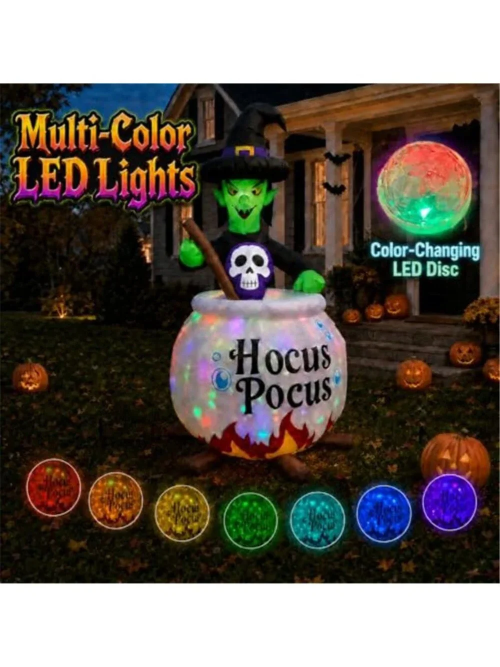 6 FT Halloween Inflatable Witch and Cauldron with RGB Lighted Halloween Blow
